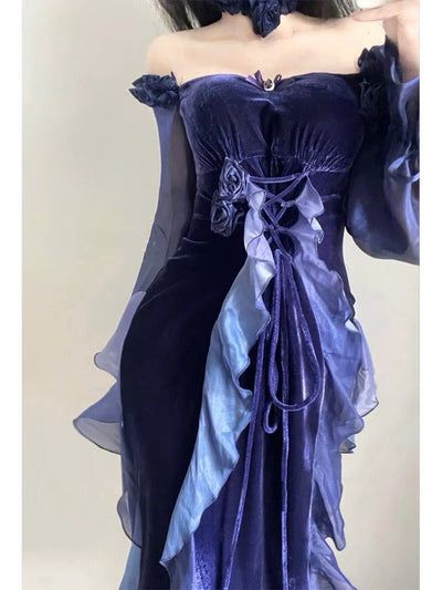 Purple And Gold Wedding Dress, Purple Dress Fancy, Moon Princess Dress, Purple Dress Design, Fancy Purple Dress, Purple Clothes Aesthetic, Gothic Fashion Aesthetic, Outfit Ideas Fancy, Purple Gothic Dress