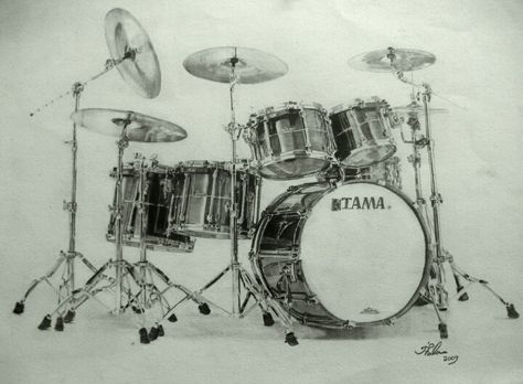 Drums Aesthetic Drawing, Drum Sketch Drawings, Drum Kit Tattoo, Drum Set Reference, Drum Set Painting, Drummer Drawing, Drum Set Drawing, Drawing Of Drum Set, Drum Drawing