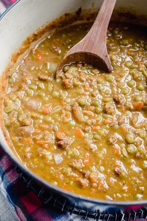 Split Pea And Sausage Soup, Split Pea Soup Crockpot, How To Cook Chorizo, Soups Recipes, Split Pea Soup Recipe, Pea And Ham Soup, Ina Garten Recipes, Gourmet Food Store, Ham Soup