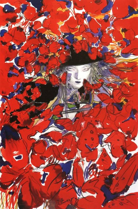 Yoshitaka Amano, Vampire Hunter D, Vampire Hunter, Flowers, Red, Blue, White, Art