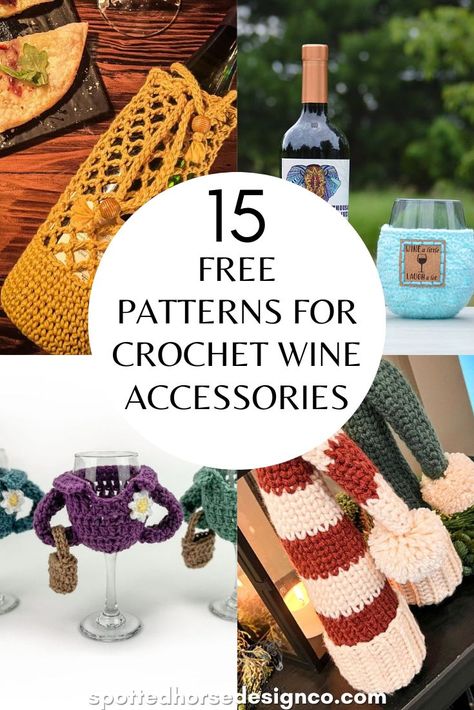 15 Free Patterns for Crochet Wine Accessories - Spotted Horse Design Co. Crochet Wine Bag Pattern Free, Crochet Wine Bag, Crochet Wine Bottle Holder, Tote Patterns Free, Wine Crochet, Wine Bag Pattern, Free Patterns For Crochet, Crochet Wine, Wine Apron