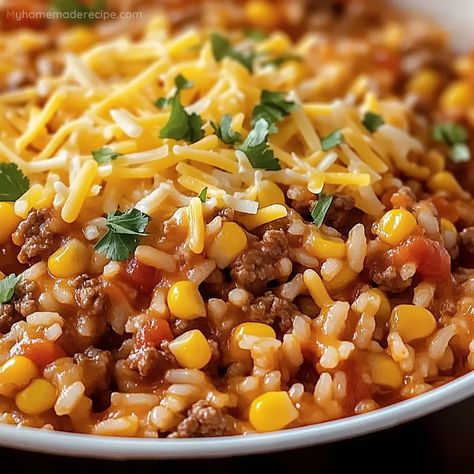 One Pot Mexican Rice Casserole Recipe - My Home Made Recipe Crockpot Taco Rice Casserole, Mexican Rice Crockpot, Mexican Rice With Minute Rice, One Pot Mexican Rice Casserole, Southwestern Rice, One Pot Mexican Rice, One Pot Mexican, Mexican Rice Casserole, Ground Beef Rice