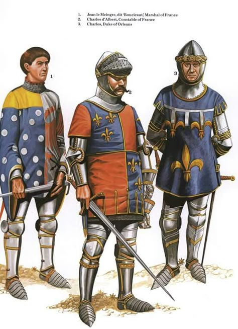 French Knights of Agincourt 1415 Battle Of Agincourt, Army Poster, Warriors Illustration, Century Armor, Historical Warriors, Medieval Clothes, Medieval Ages, Medieval Europe, Horse Armor