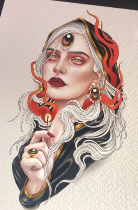 Neo Traditional Art, Neo Tattoo, Baba Jaga, Girl Face Tattoo, Girl Face Drawing, Traditional Tattoo Design, Pin Up Tattoos, Tattoo Portfolio, New School Tattoo