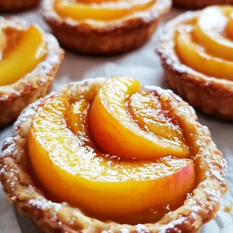 Mini Brown Butter Peach Tarts: A Delightful Dessert Discover a heavenly dessert that combines the comforting taste of brown butter with the luscious juiciness of ripe peaches. These mini brown butter peach tarts are the perfect cozy fall treat or a charming dessert for special occasions. Sign up to receive this delicious recipe straight to... Peach Tarts, Peach Tart Recipes, Peach Tart, Peach Dessert, Peach Preserves, Puff Pastry Desserts, Pear Tart, Peach Recipes, Thanksgiving Cooking