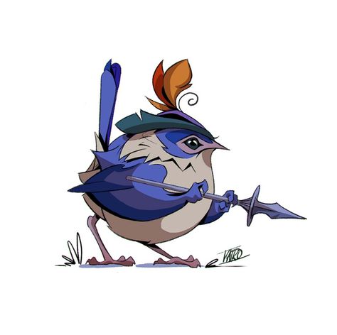 ArtStation - Bird Warrior, KatRo - Rózsa Katona Parrot Aarakocra, Blue Jay Aarakocra, Bird Folk Dnd, Cute Bird Character Design, Bird Warrior, Parrot Character Illustration, Character Design Challenge, Bird Illustrations, Design Challenge