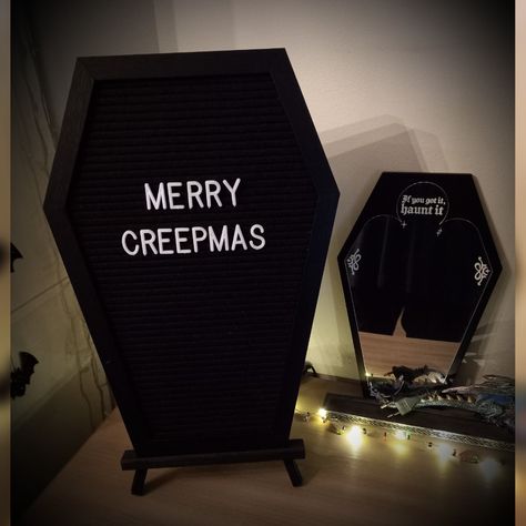 Coffin Board Quotes, Coffin Letter Board Ideas, Coffin Letterboard Sayings, Coffin Letterboard, Letterboard Sayings, Letter Board Ideas, Merry Creepmas, Board Sayings, Creepy Christmas