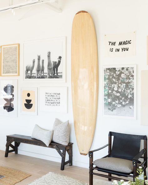 häti häti home on Instagram: “Everyone’s favorite surfboard is back in stock in the 7 foot size! (Pictured is the 9 foot.) shop the link to get yours...” Surf Bungalow, Decoration Surf, Hawaii Kids, Cali Vibes, Surf House Decor, Surf Room, Surfboard Wall, Surf Decor, Surf House