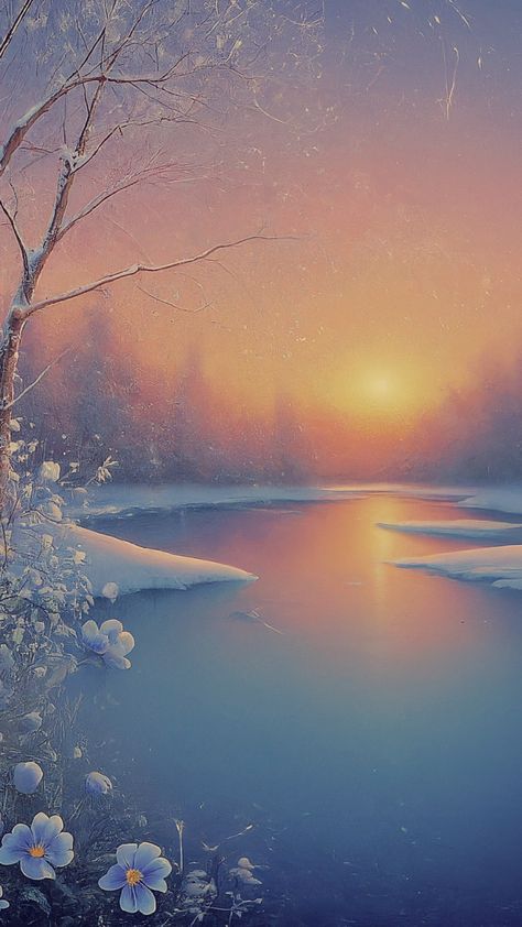 Winter Sunrise, Gothic Fantasy Art, Nature Art Painting, Winter Photography, Screen Savers, Diy Art Painting, Painting Tutorial, Sunrise Sunset, Diy Art