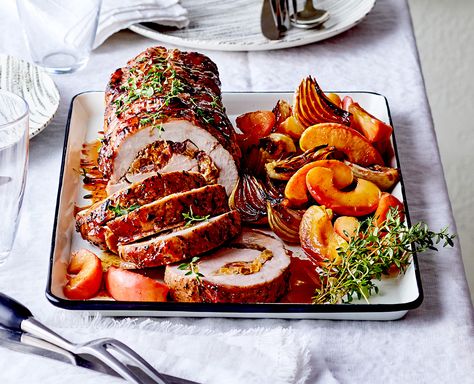 Fruit-Stuffed Pork Roast with Apples ( apple ) Smoked Pork Roast, Pork Roast With Apples, Pork Rib Roast, Sodium Foods, Currant Jelly, Stuffed Pork, Pork Roast Recipes, Pork Loin Roast, Rib Roast