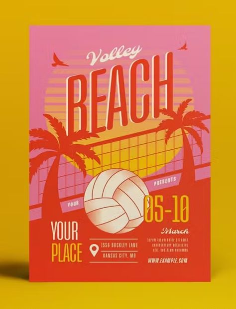 Pink Gradient Volley Beach Flyer Set AI, PSD Beach Poster Design, Sport Flyer, Event Proposal, Church Inspiration, Fitness Flyer, Summer Party Invitations, Proposal Design, Beach Volley, Flyer Design Layout