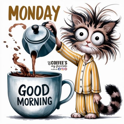 #coffeesmyfavorite #monday #mondaymotivation #mondaymood #mondayvibes #mondayblues #morningroutine #morning #morningmotivation #morningmotivationalquotes Monday Morning Greetings, Cute Good Morning Messages, Monday Morning Humor, Happy Monday Images, Funny Good Morning Messages, Good Morning Animals, Monday Greetings, Good Morning Cartoon, Good Morning Cat