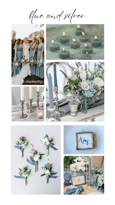 Blue and silver are a beautiful colour combo, perfect for all seasons. Silver can look stunning for both winter and summer weddings and we love mixing in some blue tones, from navy blue through to dusky blue the tones look lovely with a hint of silver. We stock loads of lovely blue and silver wedding […] Silver And Dusty Blue Wedding, Dusky Blue And Sage Green Wedding, Dusky Blue And Grey Wedding, Wedding Blue And Silver, Dusty Blue Wedding Mood Board, Dusty Blue Sage Green Silver Wedding, Blue And Silver Wedding, Blue And Silver Wedding Theme, Blue Wedding Colour Theme