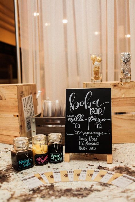 Bubble Tea Wedding Bar, Bubble Tea Station Wedding, Bubble Tea Wedding, Boba Bar Wedding, Boba Bar Station, Wedding Boba, Boba Station, Boba Partea, Bestie Apartment