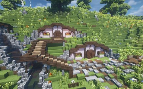 Hobbit House Minecraft, Houses Inside, Hobbit Houses, Minecraft Decoration, Aesthetic Minecraft, Casa Hobbit, Minecraft Banner, Minecraft Aesthetic, Minecraft Interior