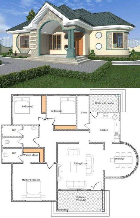 3bedroom House Plans Modern Bungalow, Small House Blueprints, Three Bedroom House Plan, Bungalow Style House, Bungalow Style House Plans, Little House Plans, Affordable House Plans, Building House Plans Designs, Building Plans House