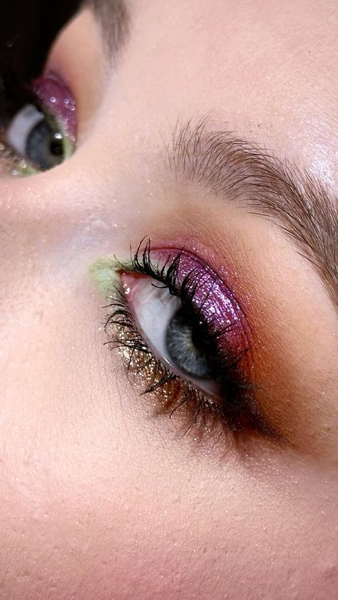 #beauty, #makeup, #skincare, #haircare Wicked Inspired Eye Makeup, Elphaba Eye Makeup, Wicked Witch Eye Makeup, Wicked Eyeshadow Looks, Green Purple Eye Makeup, Wicked Themed Makeup, Witchy Eyeshadow, Green And Red Eyeshadow, Wicked Eye Makeup