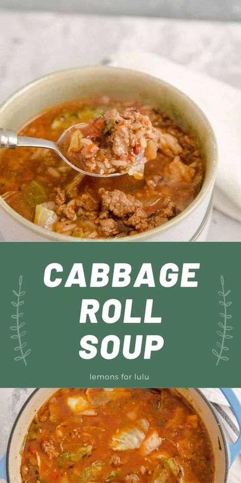 Cabbage roll soup is a great addition to your family’s meal plans! It is hearty, filling and totally delicious! You won’t find anything but comfort and good ingredients in this soup! Cabbage Roll Soup Recipe, Unstuffed Cabbage Roll Soup, Unstuffed Cabbage Rolls, Baked Cabbage, Unstuffed Cabbage, Cabbage Roll Soup, Cabbage Roll, Quick And Easy Soup, Cabbage Soup Diet