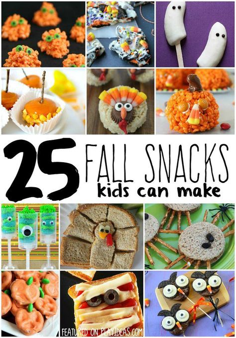 Fall Snacks Kids Can Make Fall Snacks Kids, Snacks Kids Can Make, Fall Party Snacks, Snacks For Preschoolers, Healthy Fall Snacks, Fall Party Food, Fall Crafts For Toddlers, Snacks Kids, Thanksgiving Snacks