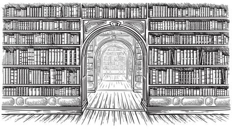 Open Book Drawing, Library Drawing, Black White Illustration, Graphic Sketch, Old Library, Book Background, Modern Library, Book Illustration Art, White Illustration