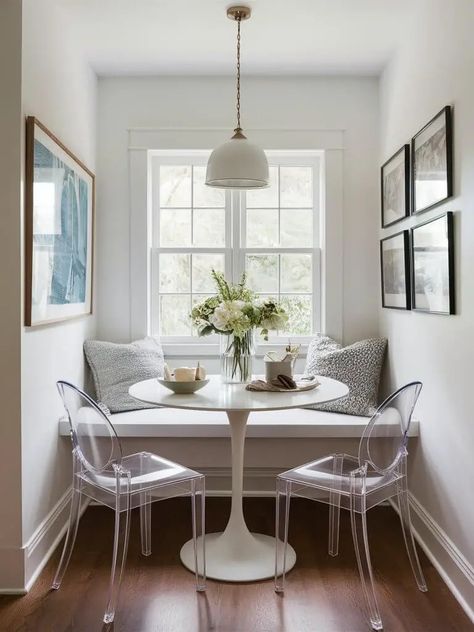 25 Cozy Small Breakfast Nook Ideas to Inspire Your Space Small Kitchen Booth Ideas, Modern Cottage Breakfast Nook, Small Kitchen Eating Nook, Kitchen Corner Table With Bench, Small Banquette Table, Bar Breakfast Nook, Simple Breakfast Nook Ideas, Built In Eating Nook, Small Breakfast Nook In Kitchen