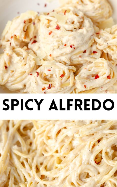 spicy alfredo pasta Spicy Alfredo Pasta, Spicy Chicken Alfredo Pasta, Spicy Alfredo Sauce, Spicy Alfredo, Spicy Pasta Sauce, Pepperoni Pasta, Creamy Alfredo Sauce, Chicken Fettuccine Alfredo, Spicy Pasta