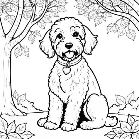 Labradoodle Outline, Labradoodle Illustration, Labradoodle Silhouette, Labradoodle Embroidery, Labradoodle Black And White, Tree Coloring Page, Labradoodle, Coloring Pages, Color