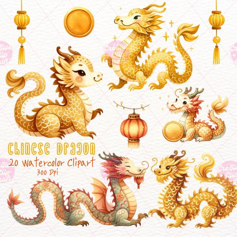 Chinese Dragon Illustration Cute, Dragon Chinese New Year Illustration, Chinese New Year Dragon Drawing, Dragon Lunar New Year, Cny Illustration, Cute Chinese Dragon, Chinese Dragon Illustration, Chinese Stickers, Dragon Clip Art