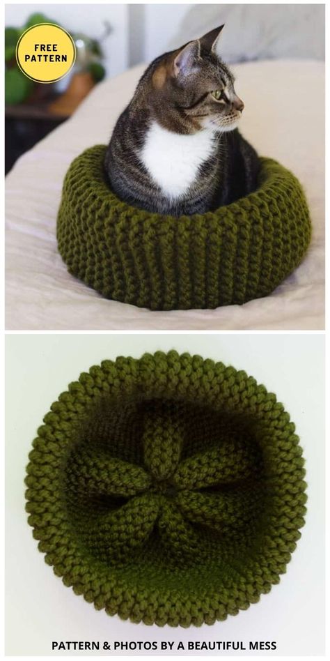 Cat Bed Pattern, Hantverk Diy, Loom Knitting Projects, Easy Knitting Projects, Loom Knitting Patterns, Knitted Cat, Pattern Ideas, Crochet Cat, Free Knitting Pattern