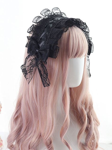 Gothic Lolita Headdress Lace Bow Lolita Headband - Lolitashow.com Edgy Fits, Lace Headbands, Lace Bows, J Fashion, Sweet Style, Gothic Lolita, Lolita Fashion, Street Styles, Headdress