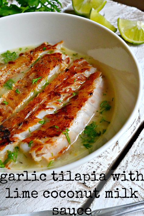 Garlic Grilled Tilapia Fillet in Lime Coconut Milk Sauce – Kaluhi's Kitchen Tilapia Fillet, Coconut Milk Sauce, Filet Recipes, Fish Board, Good Fish, Grilled Tilapia, Grilled Fish Recipes, Tilapia Recipes, Coconut Milk Recipes