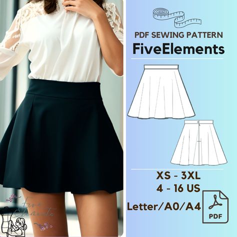 Summer Skirt Sewing Pattern Casual Circle Skirt PDF Sewing Pattern Women Clothing Pattern Sewing Pattern Women, Unique Sewing Patterns, Pattern Blouses, Skirt Sewing Pattern, Beginner Sewing Patterns, Skirt Sewing, Womens Clothing Patterns, Dress Making Patterns, Skirt Patterns Sewing