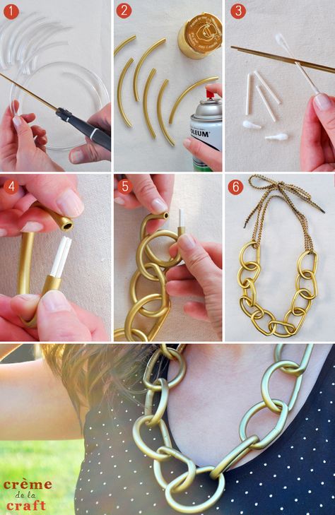 Homemade Necklace, Diy Statement Necklace, Homemade Necklaces, Diy Necklaces, Tube Necklace, Diy Collier, Astuces Diy, Chunky Chain Necklaces, Necklace Tutorial