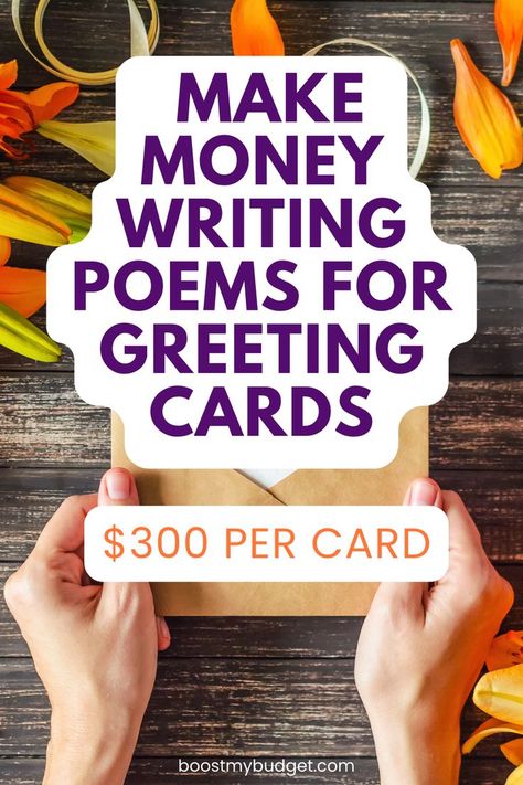 Are you looking for an easy and fun freelance writing side hustle idea? Wondering 'can you make money writing greeting cards'? The answer is YES! Greeting card companies pay good money for short poems, prose and messages for their birthday cards, holiday cards and more. You really can get paid to write greeting cards and what's more, they pay up to $300 per card. I have a list of companies hiring now. So if you're looking for a way to make money writing, please click through and check it out! Get Paid To Write, Paid To Write, Writing Sites, Write Poetry, Improve Writing, Online Writing Jobs, Make Money Writing, Online Jobs From Home, Short Poems