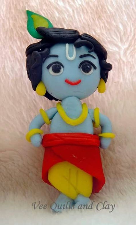 Clay Krishna Diy, Krishna Clay Art, Clay Krishna, Soft Clay Art, Krishna Doll, Janmashtami Decoration, Clay Keychain, Little Krishna, Baby Krishna