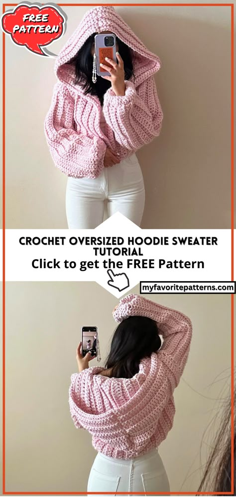 Crochet Oversized Hoodie Sweater Tutorial Knit Chunky Sweater Pattern, Chunky Crochet Jacket, Super Chunky Crochet Sweater, Crochet Sweater With Chunky Yarn, Cozy Crochet Sweater, Crochet Clothes Chunky Yarn, Crochet Big Sweater, Super Chunky Yarn Projects, Chunky Knit Ideas Projects