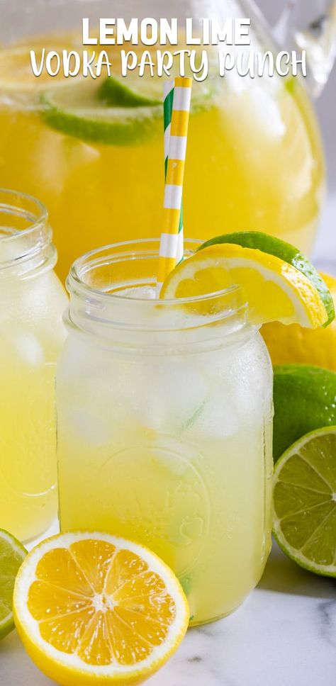 Lemon Lime Vodka Party Punch is the perfect summer cocktail recipe! With just a few ingredients it tastes like juice and your guests will love it. Vodka Party Punch, Vodka Punch, Alcoholic Punch Recipes, Lime Lemonade, Lemon Vodka, Jungle Juice, Party Punch, Summer Cocktail Recipes, Cocktail Recipes Easy