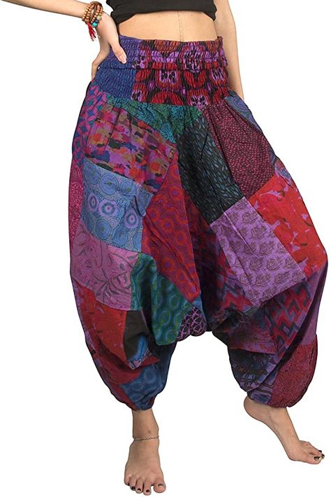 Tribe Azure 100% Cotton Casual Pants Patchwork Comfortable Baggy Yoga Hippie Boho Colorful at Amazon Women’s Clothing store Feminine Things, Pants Ideas, Unique Pants, Patch Pants, Baggy Tops, Cotton Casual Pants, Bohemian Pants, Hippie Lifestyle, Estilo Hippy