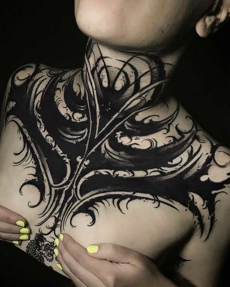 Throat Tattoo, Neck Tattoos Women, Scary Tattoos, Chest Piece Tattoos, Creepy Tattoos, Full Body Tattoo, Tattoo Lettering Fonts, Gothic Tattoo, Back Tattoo Women