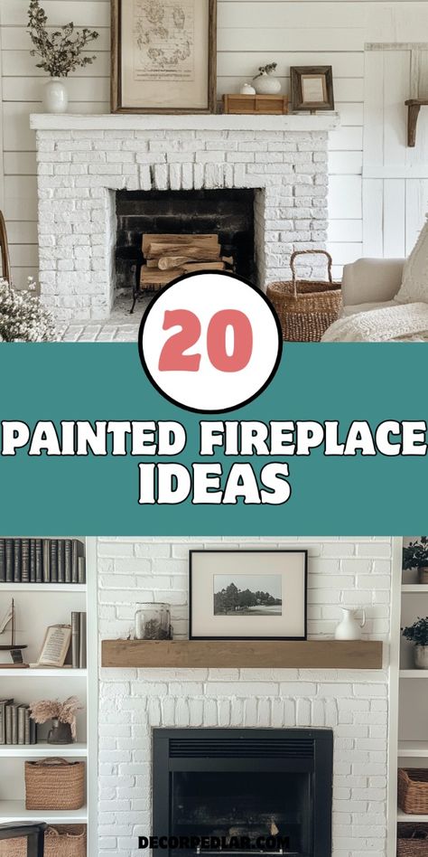 Revitalize your living space with 25 stunning painted fireplace ideas. From sleek modern to rustic charm, discover how a splash of color can redefine your hearth. #PaintedFireplace #FireplaceMakeover CopyRetry Before And After Painted Fireplace, Painting Fireplace White, How To Paint A Fireplace, Fireplace Diy Makeover, Fireplace Painted White, Fireplace Painting Ideas, Painted Fireplace Brick, Painting A Fireplace, Painted Brick Fireplace Makeover