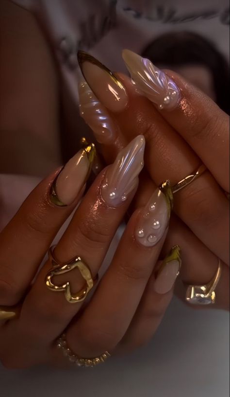 Colorful Nails, Her Nails, Mermaid Nails, Classy Acrylic Nails, Pearl Nails, Almond Acrylic Nails, Prom Nails, Nail Art Ideas, Fire Nails