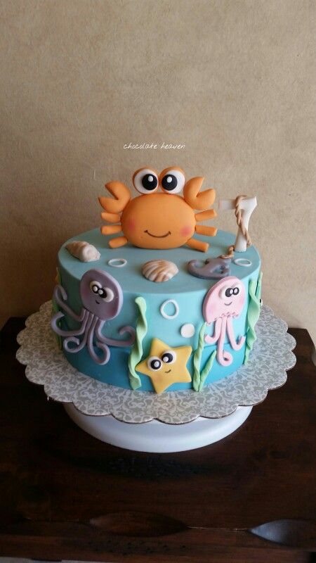 Sea World Cake Ideas, Underwater Theme Birthday Cake, Childs Birthday Cake, Sea World Birthday Party, Sea World Cake, Sea Theme Cake Ocean, Sea Animals Birthday Cake, Underwater 1st Birthday Party, Ocean Theme Cake Kids