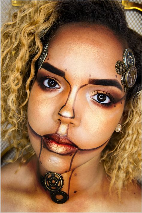 Gothic Steampunk Makeup, Robot Makeup Look, Steampunk Makeup Halloween, Steampunk Makeup Ideas, Robot Makeup, Steampunk Makeup, Halloween Makeup Look, Youtube Halloween, Mode Steampunk