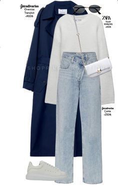 Blue Jeans Outfit Autumn, Blue Trench Coat Outfit, Oversized Coat Outfit, Best Winter Outfits, Modesty Outfits, Muslim Outfits Casual, Blue Trench Coat, Stylish Winter Outfits, Winter Fashion Outfits Casual