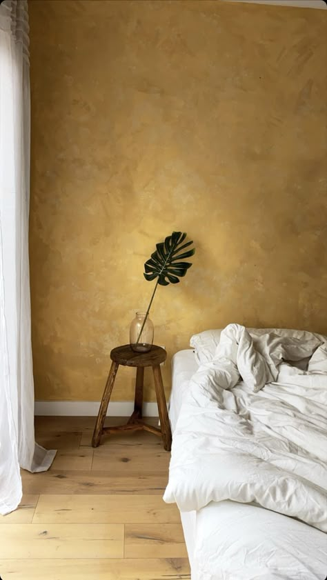 Lime Wash Walls, Limewash Walls, Modern Eclectic Home, Yellow Dining Room, Lime Wash, Concrete Effect Paint, Washing Walls, Anthropologie Home, Small Room Bedroom