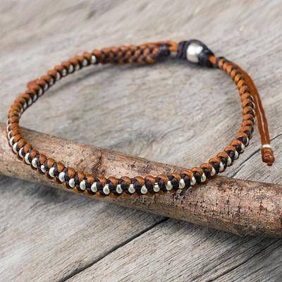 Brown Tan Progression Silver Beads on Brown and Tan Wristband Bracelet Tan Progression, Leather Creations, Wristband Bracelet, Braided Bracelet, Pretty Jewelry, Leather Bracelets, Mens Beaded Bracelets, Future Fashion, Bracelet Tutorial