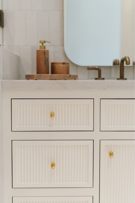 Shop Rossa Bath Accessories and other curated products on LTK, the easiest way to shop everything from your favorite creators. Vanity With Brass Hardware, Tile Cabinet, Reeded Vanity, Cabinet Hardware Bathroom, Wall Mirror Bathroom, Soap Dispenser Bathroom, Tiled Wall, Inset Cabinets, Faucet Bathroom