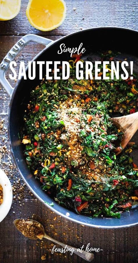 Simple Vegan Sautéed Greens Recipe - Kale & Chard with Garlic, Shallots & Lemon Sauted Kale, Vegan Low Carb, Sautéed Kale, Braised Kale, How To Cook Kale, Sauteed Greens, Soup Appetizers, Sauteed Kale, Vegetarian Side Dishes