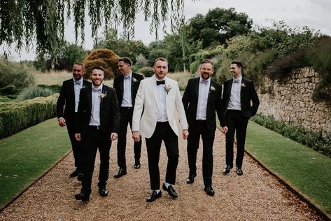 Ivory Dinner Jacket Wedding, White Dinner Jacket Wedding, Groomsmen In Tuxedos, Dinner Jacket Wedding, Groom In White, White Dinner Jacket, Groomsmen Ideas, Groomsmen Tuxedos, Isle Of Wight Festival