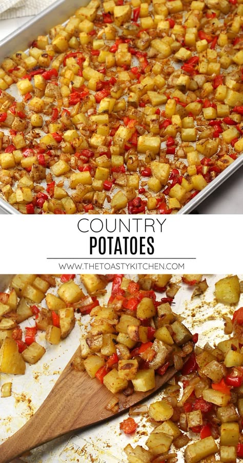 Roasted Potatoes With Peppers And Onions, Potato Cubes In Oven, Cubed Potatoes Recipes, Country Potatoes Breakfast, Diced Potatoes In Oven, Country Potatoes Recipe, Potatoes With Peppers And Onions, Country Potatoes, Savory Seasoning